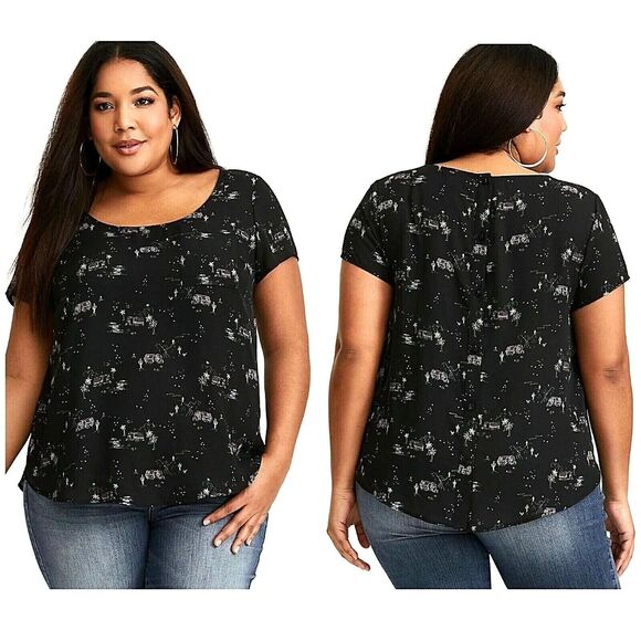 Torrid Top Black Abbey Camper Georgette Button Back Blouse Size 6X Travel Blouse - Picture 1 of 7